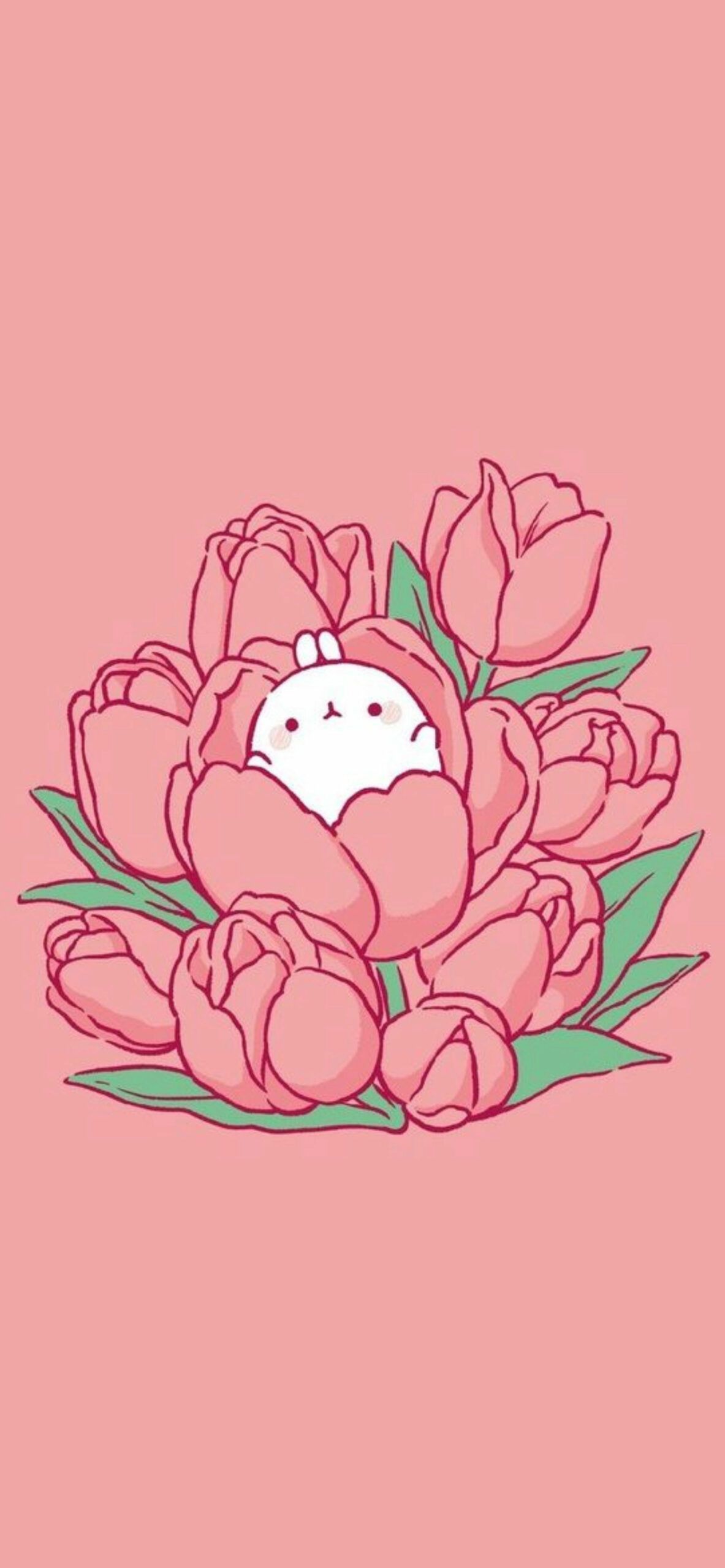 Molang with Tulip Pink Wallpaper Wallpaper for iPhone
