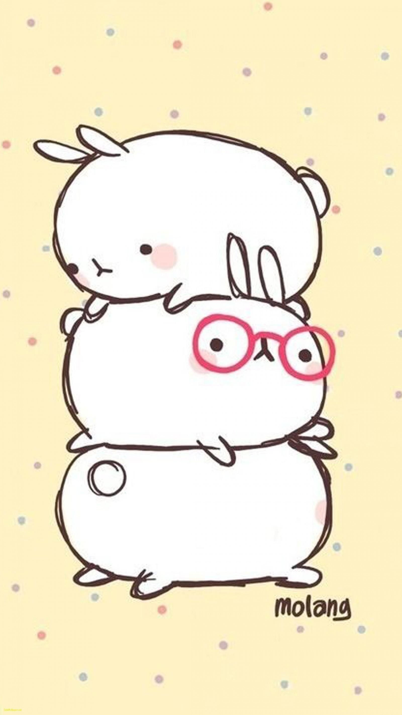 A drawing of three white rabbits in a stack. - Molang