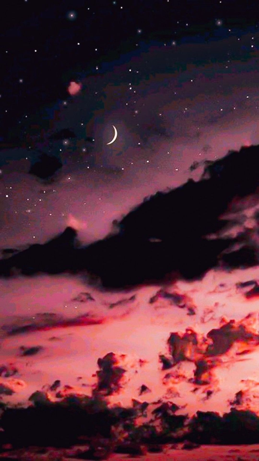 IPhone wallpaper of a pink sky with stars and a crescent moon - Cloud
