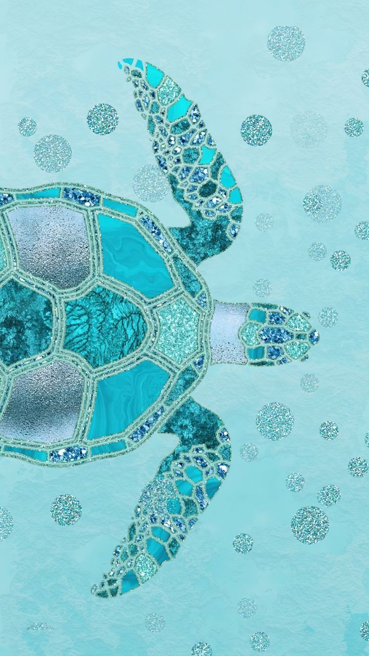 A turtle swimming in the ocean with a turquoise background. - Aqua