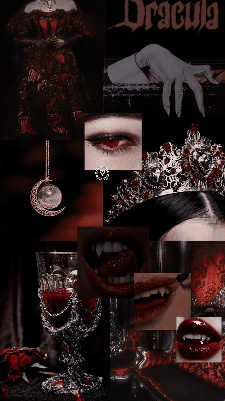 Aesthetic background of a red haired vampire with a red wine - Vampire