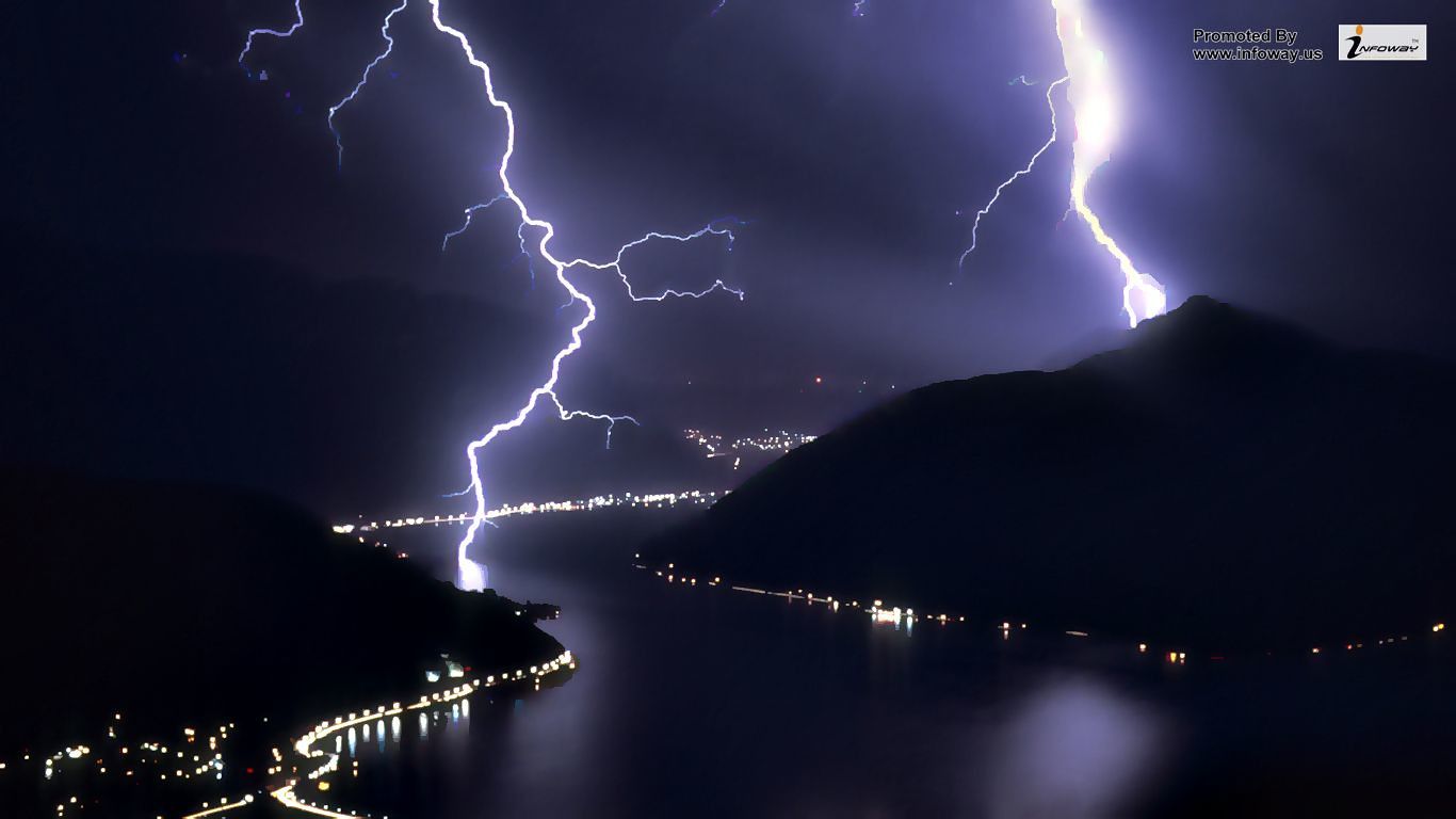 Lightning over the city wallpaper 1280x720 - Lightning, storm