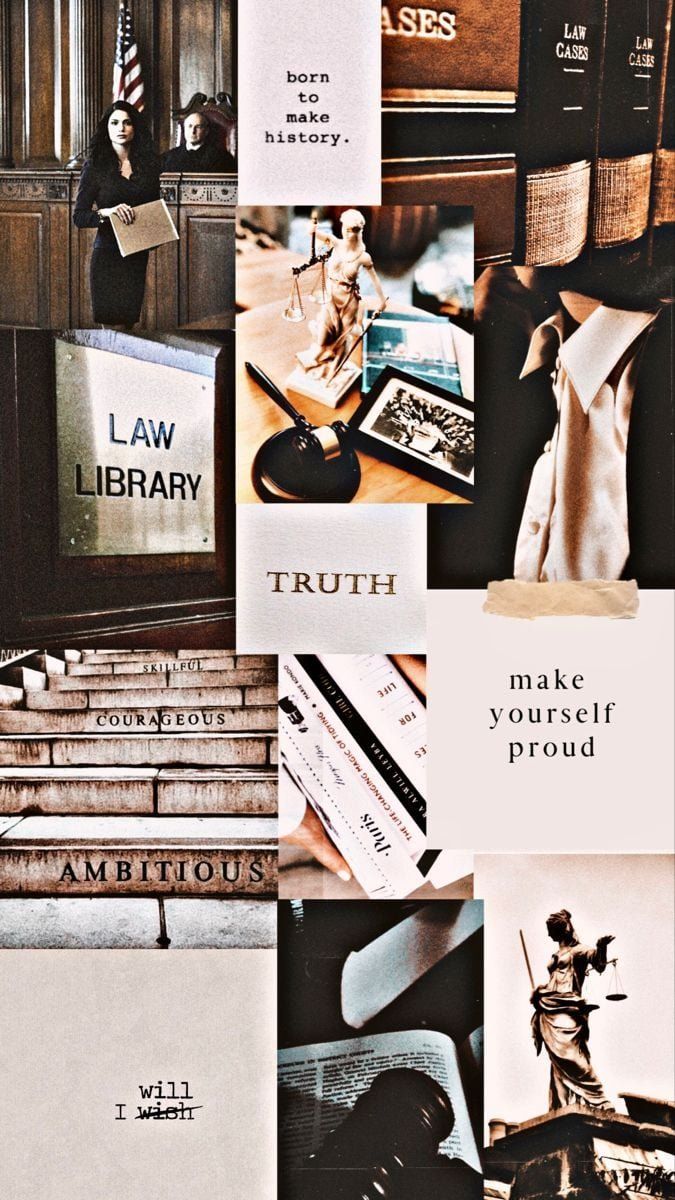 Aesthetic collage of law related images, books, and a judge's gavel. - School