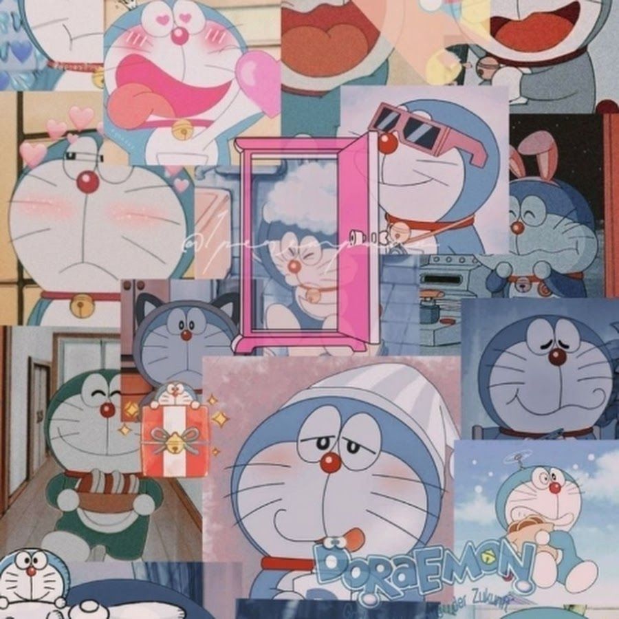 Collage of images of Doraemon, the cartoon cat from Japan - Doraemon