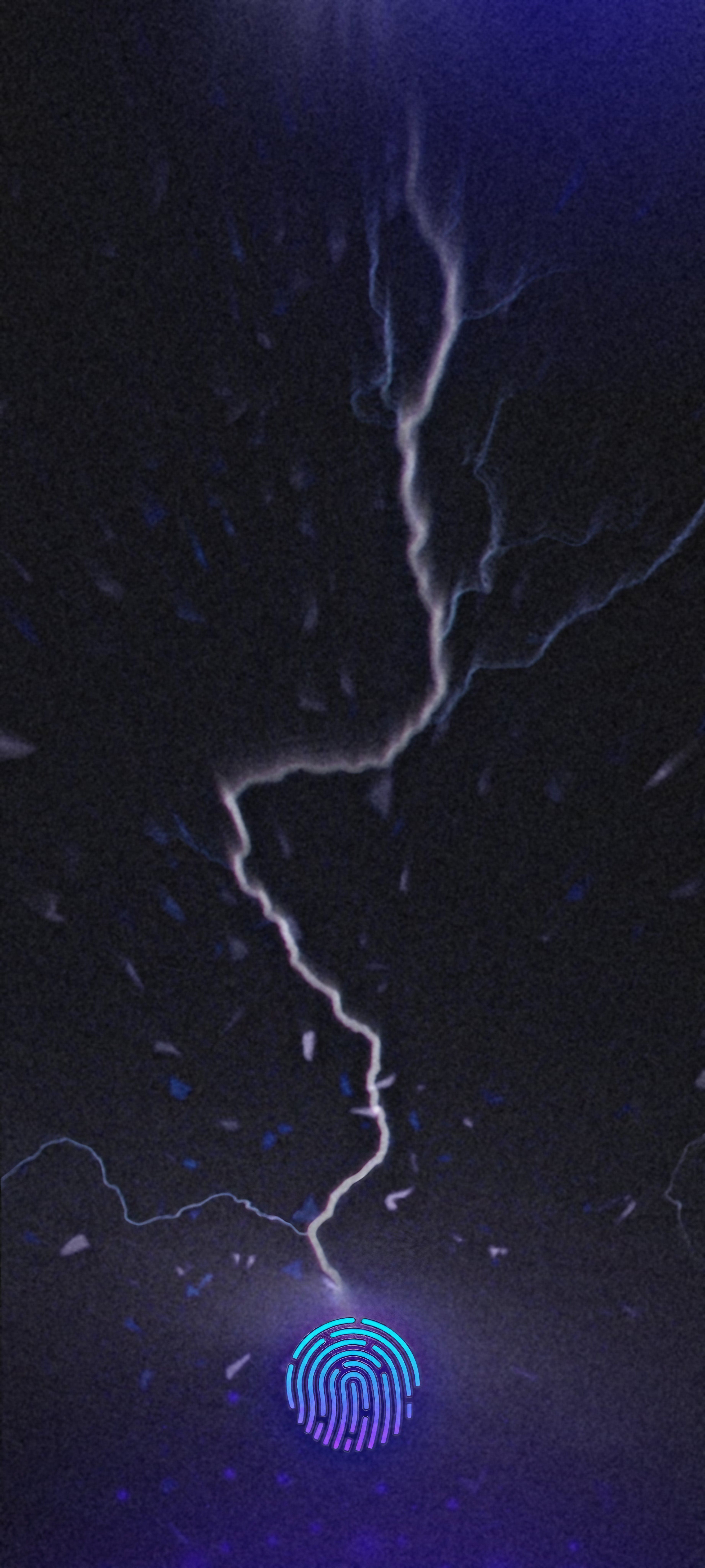 A lightning bolt strikes a digital fingerprint. - Lightning