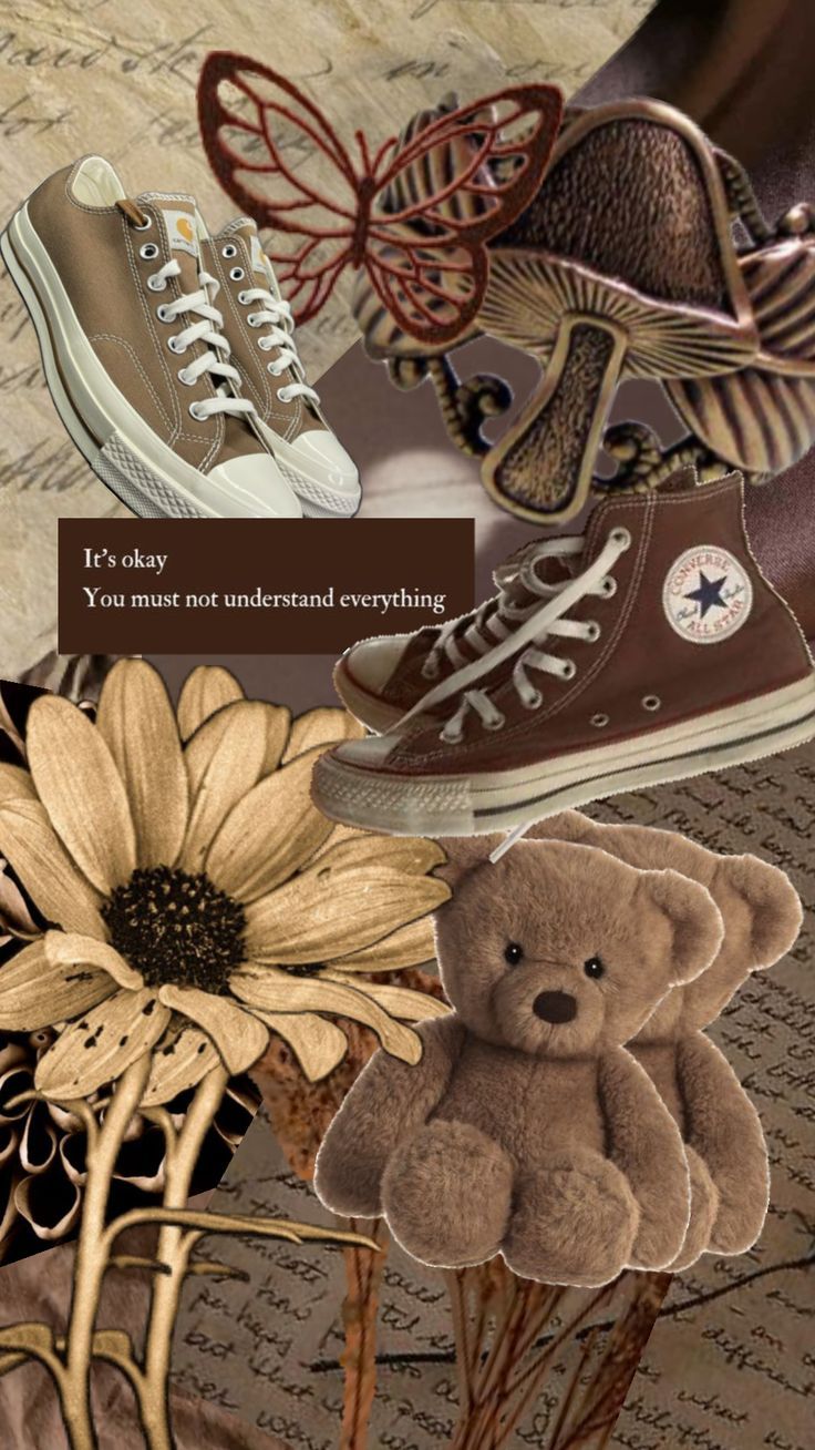 Aesthetic background with converse, teddy bear, and flowers - Converse