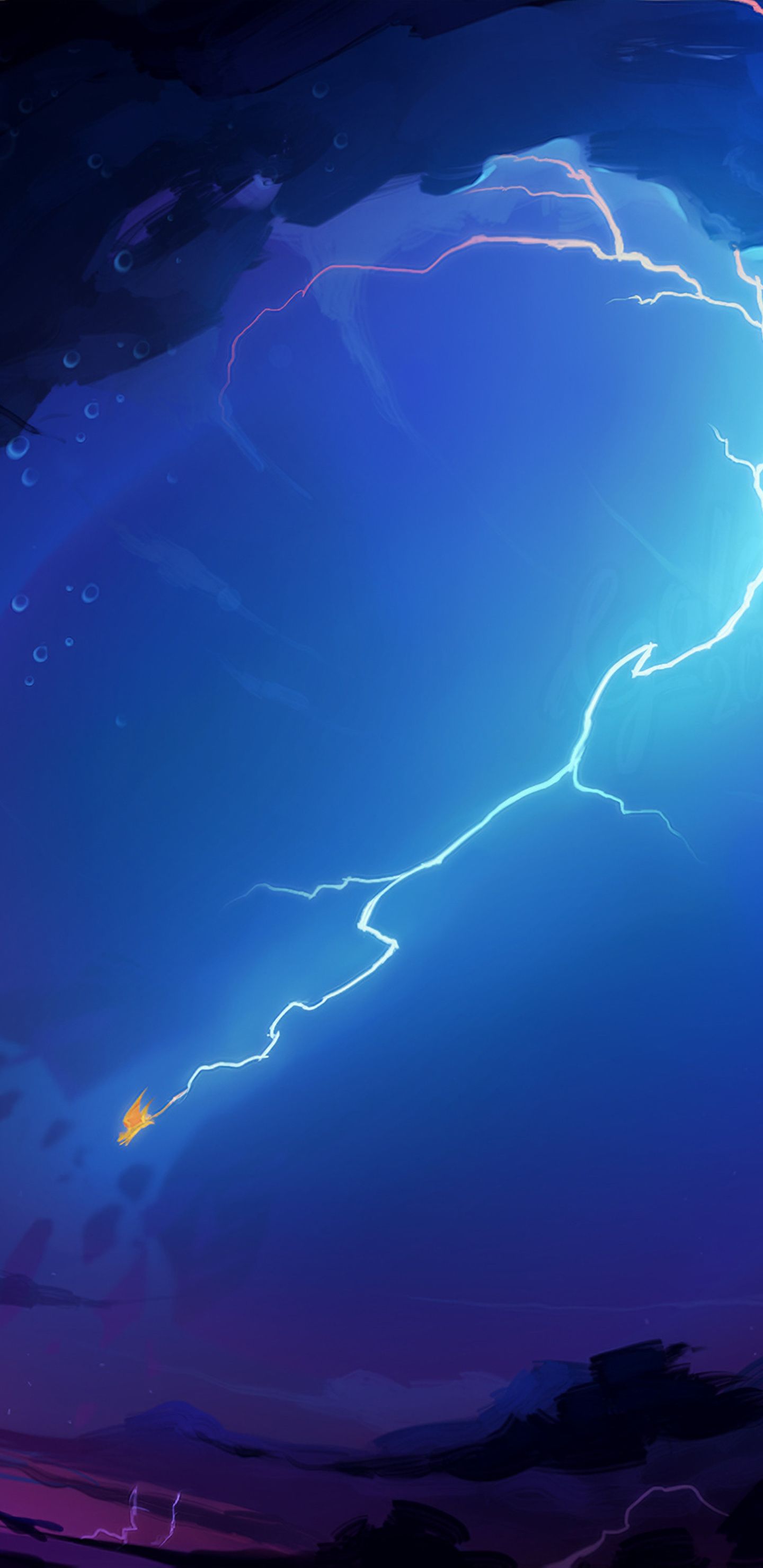 A lightning bolt striking a ship at sea at night - Lightning