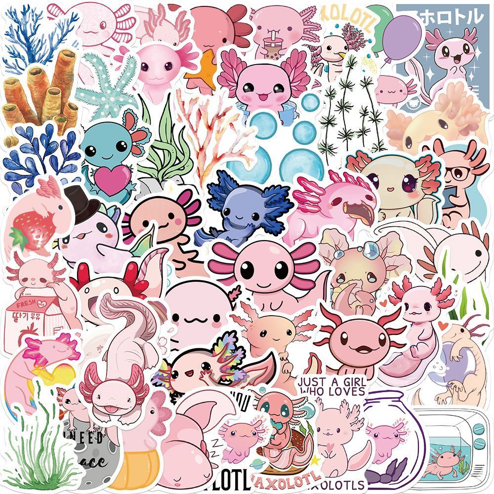 50Pcs//lot Cute Axolotl Stickers for Laptop Water Bottle Skateboard Luggage Decal DIY Waterproof Stickers for Teens Girls - Axolotl