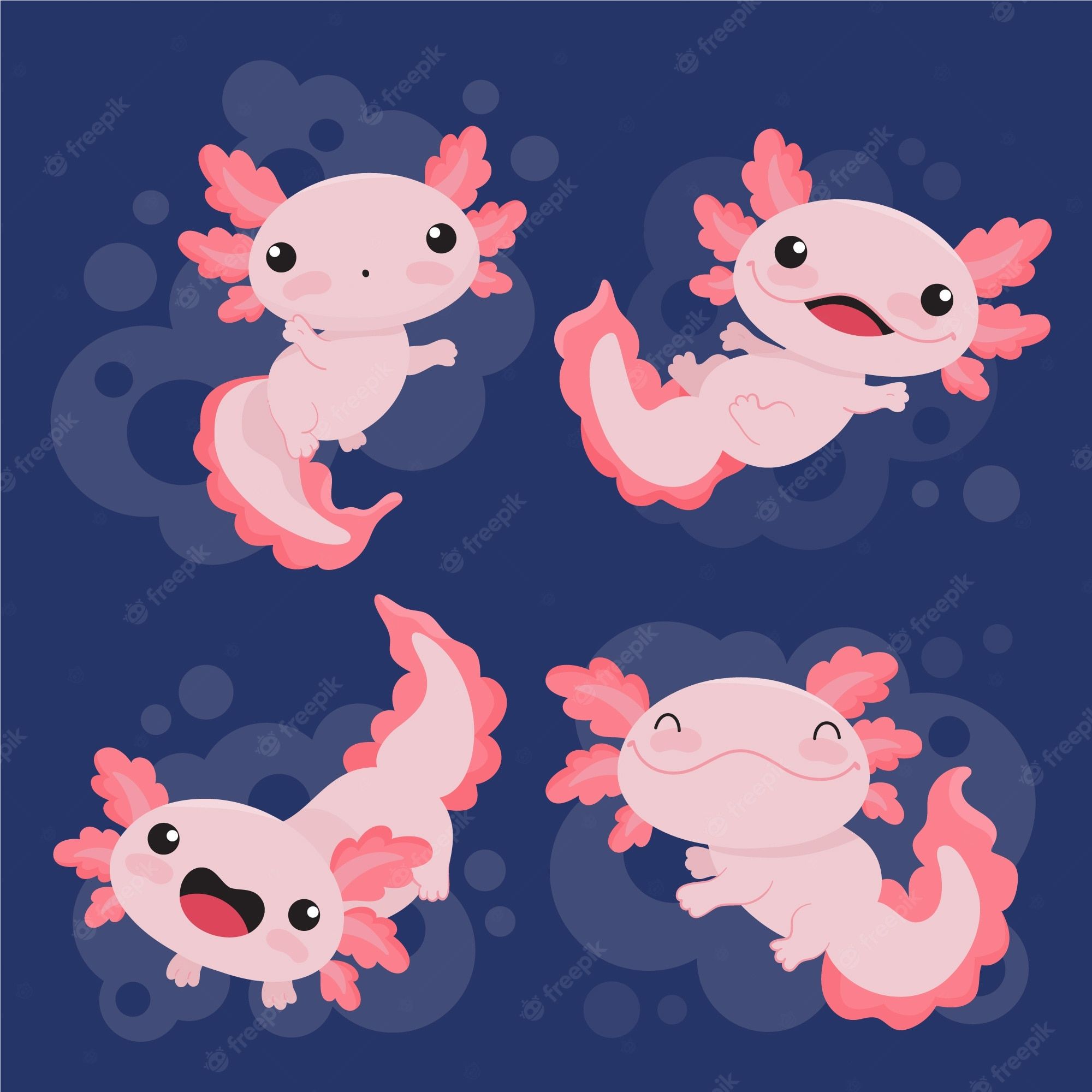 A set of axolotl characters in different poses - Axolotl