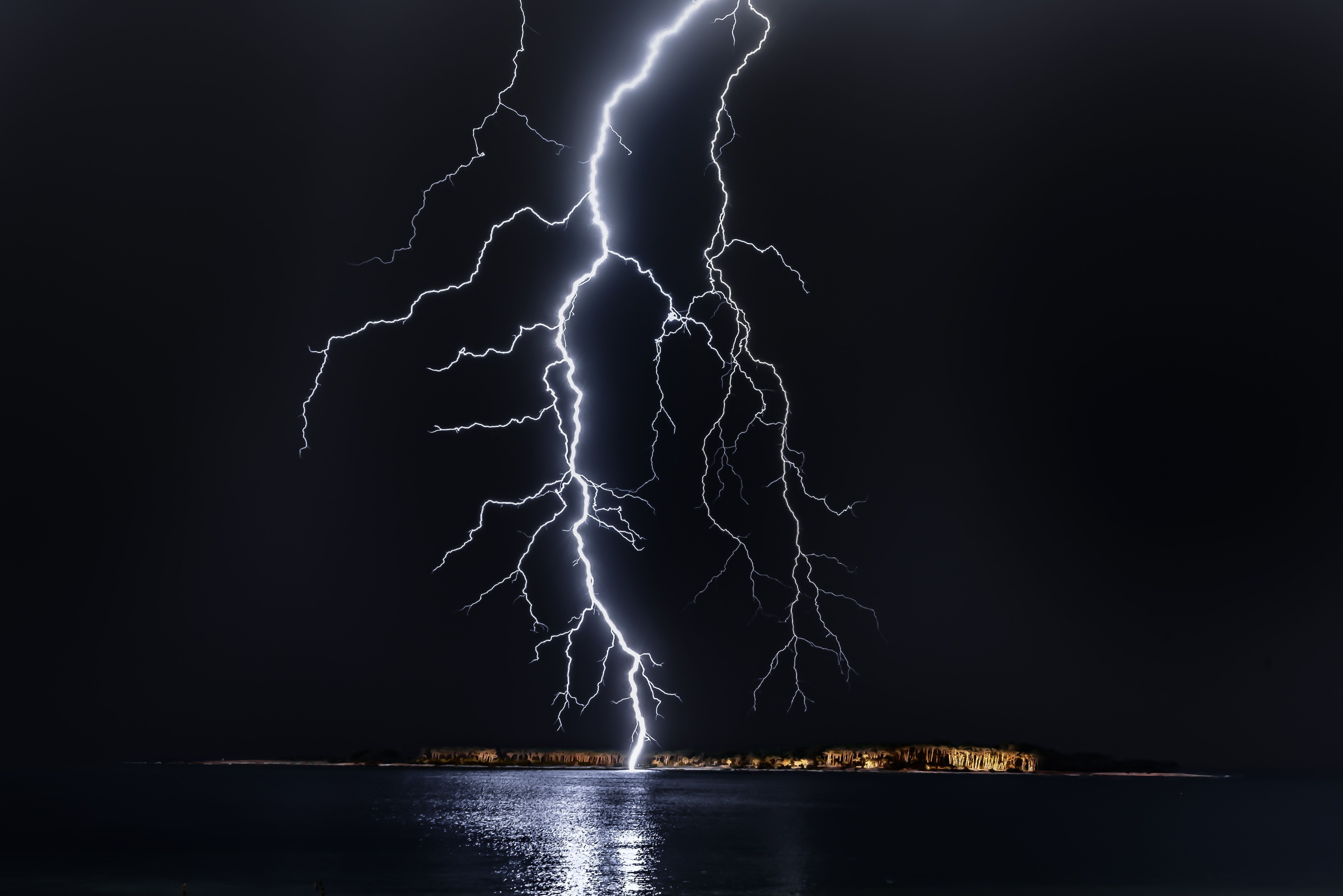 A lightning bolt strikes the sea - Lightning