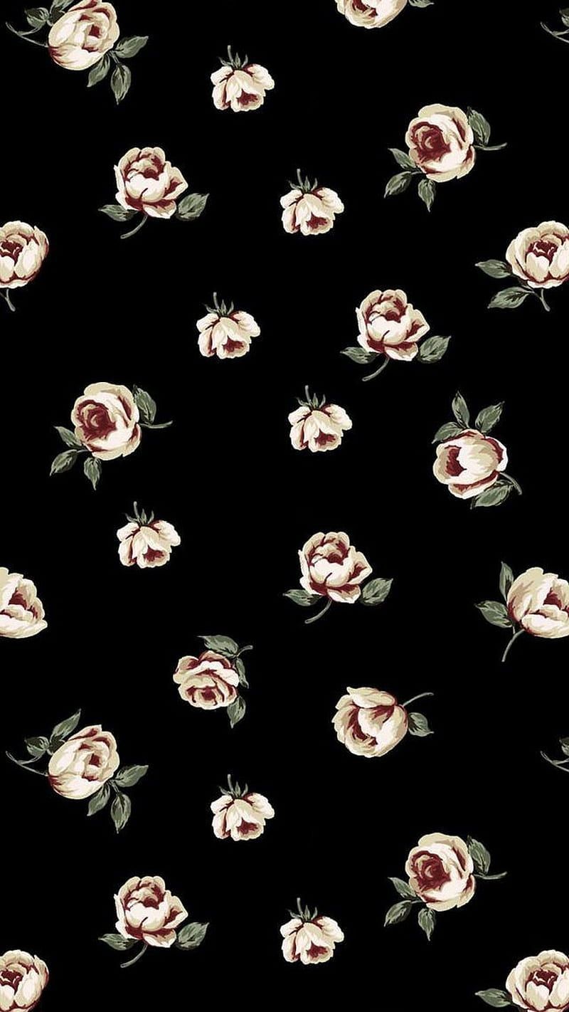 IPhone wallpaper, vintage roses on a black background - School, roses