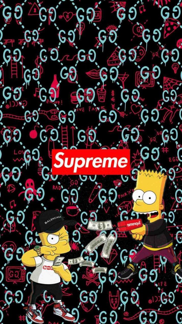 Supreme wallpaper Bart Simpson with black background - Gucci