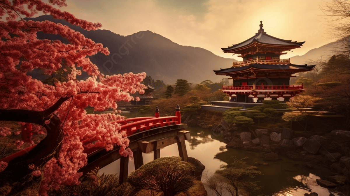 New Wallpaper Of A Japanese Pagoda And Blossom Tree Background, Chinese Course, HD Photography Photo, Water Background Image And Wallpaper for Free Download