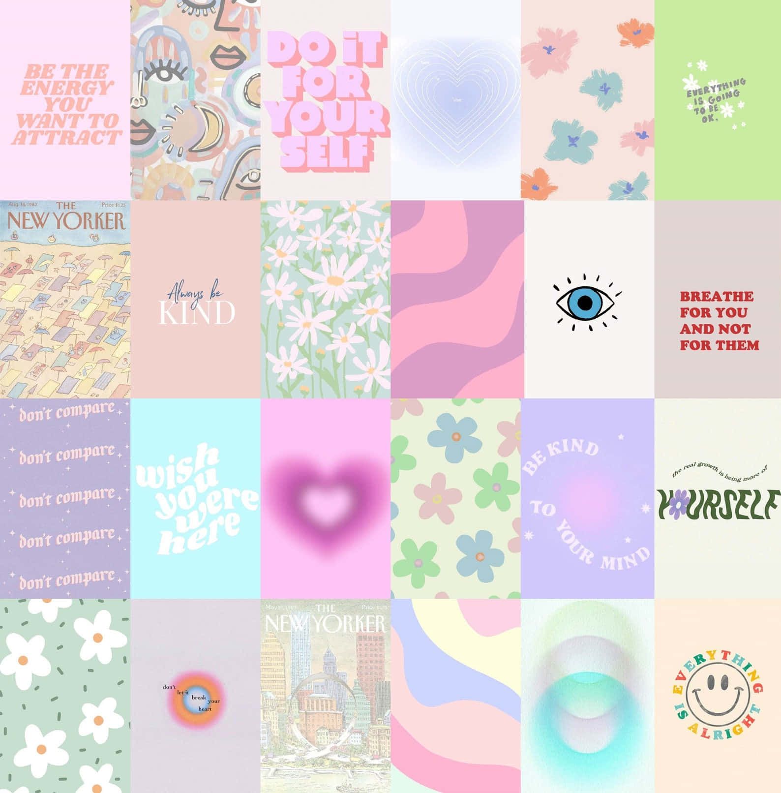 A collage of images with a pastel aesthetic - Danish
