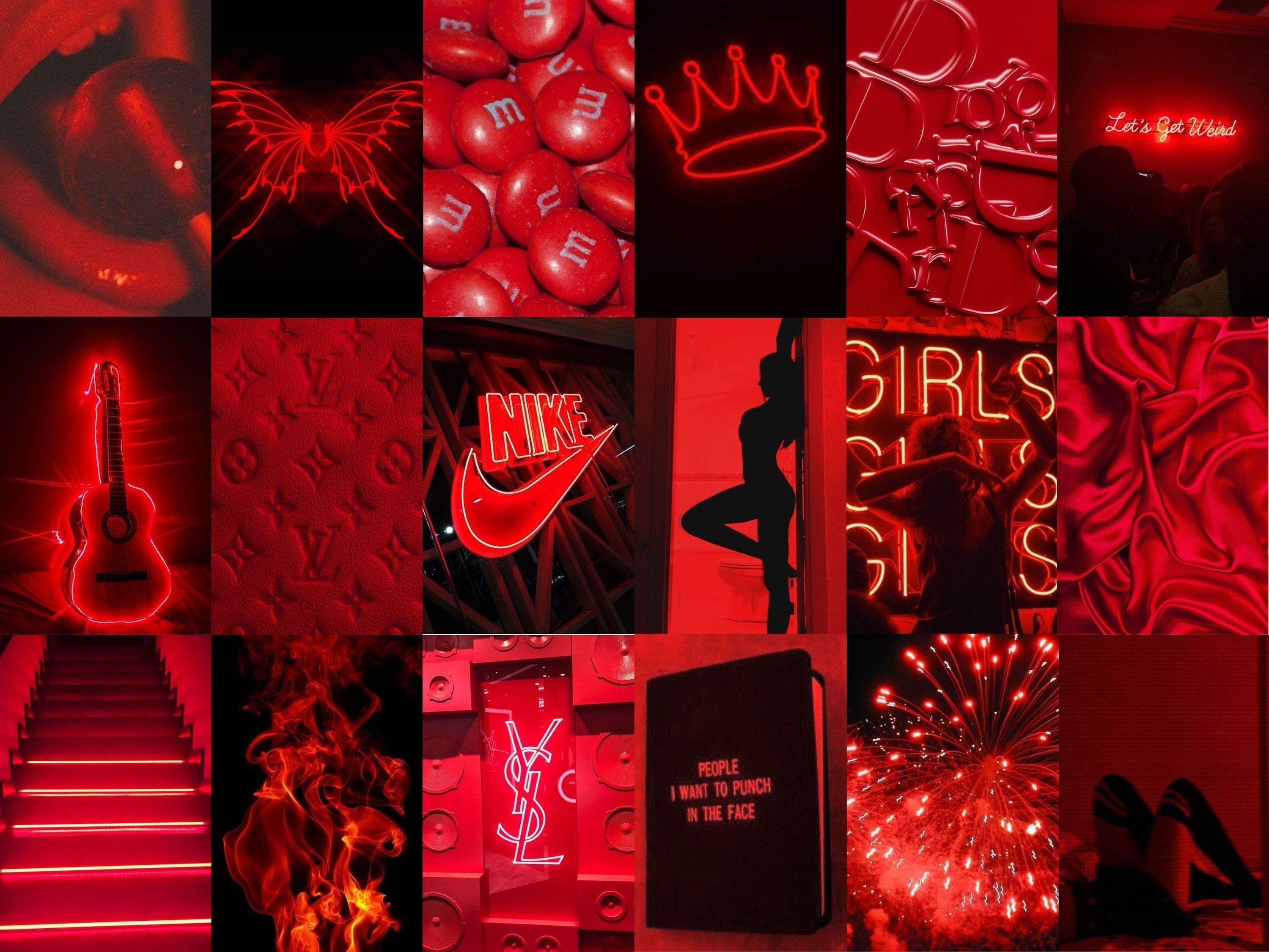 Neon Red Wall Collage Kit Red Aesthetic Photo Prints