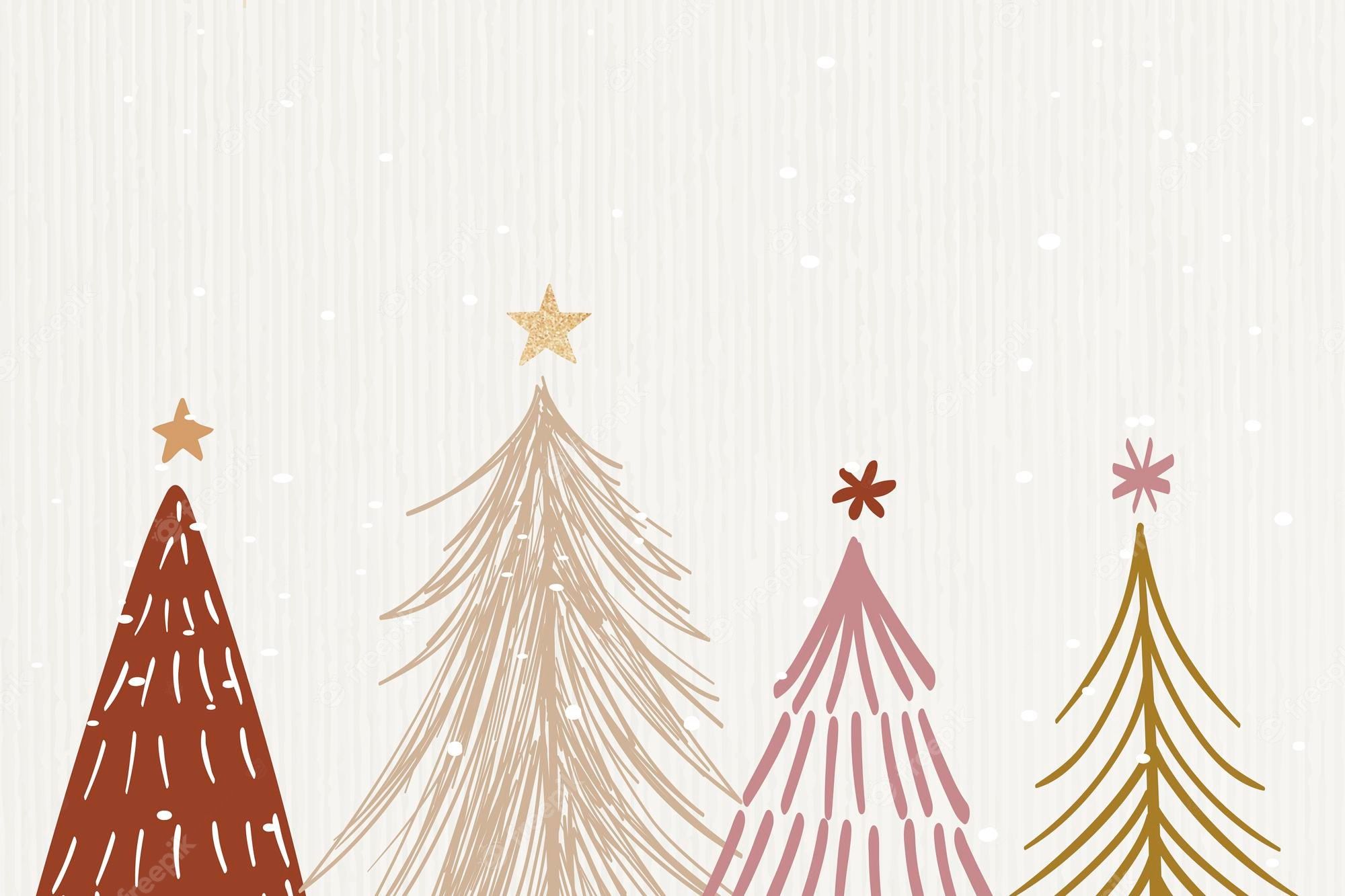 A free Christmas desktop wallpaper with four stylized Christmas trees. - White Christmas