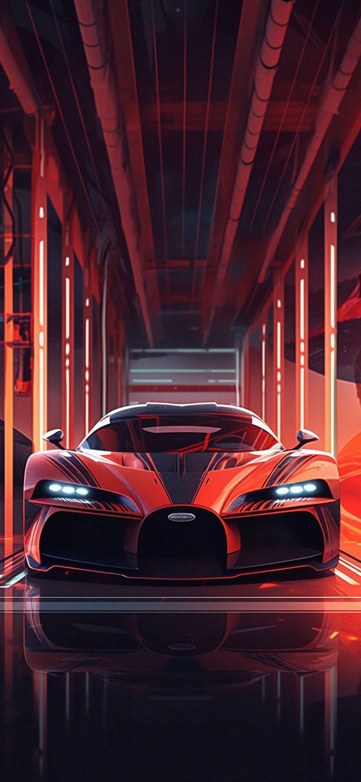 Bugatti car in a red tunnel wallpaper - Cars, Android