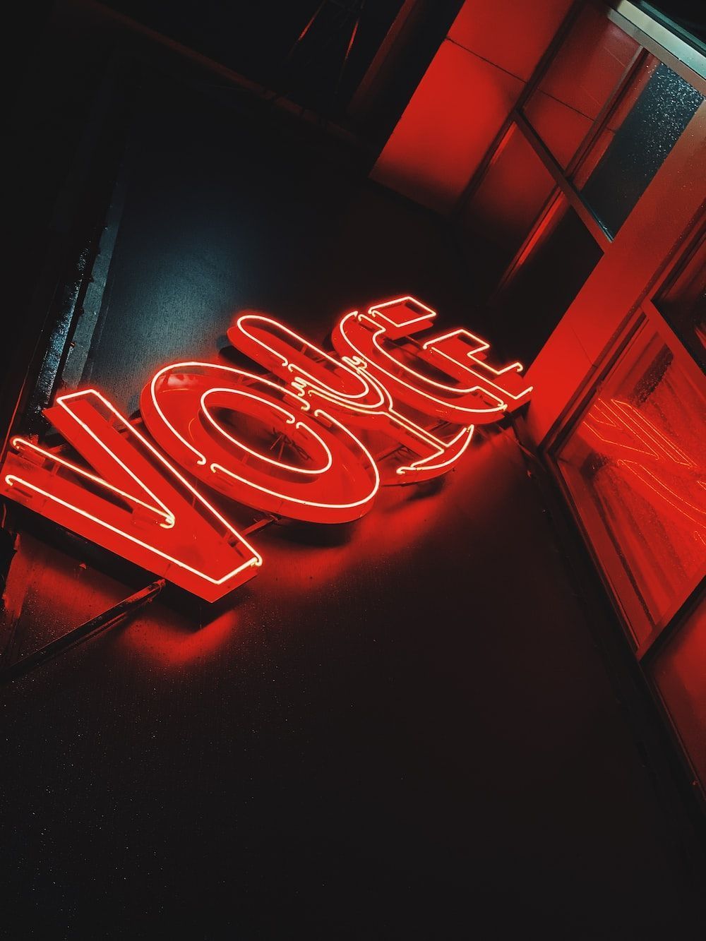 Red and white open neon signage photo. - Neon red