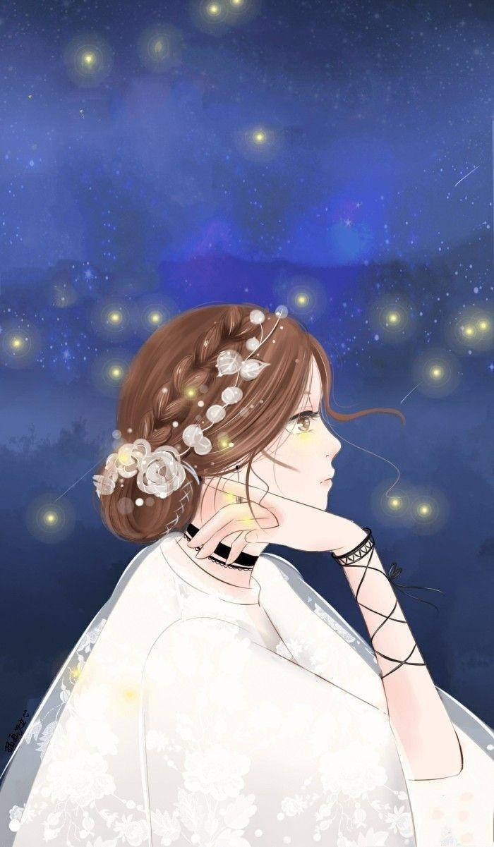 IPhone wallpaper of a beautiful girl with stars - Anime girl