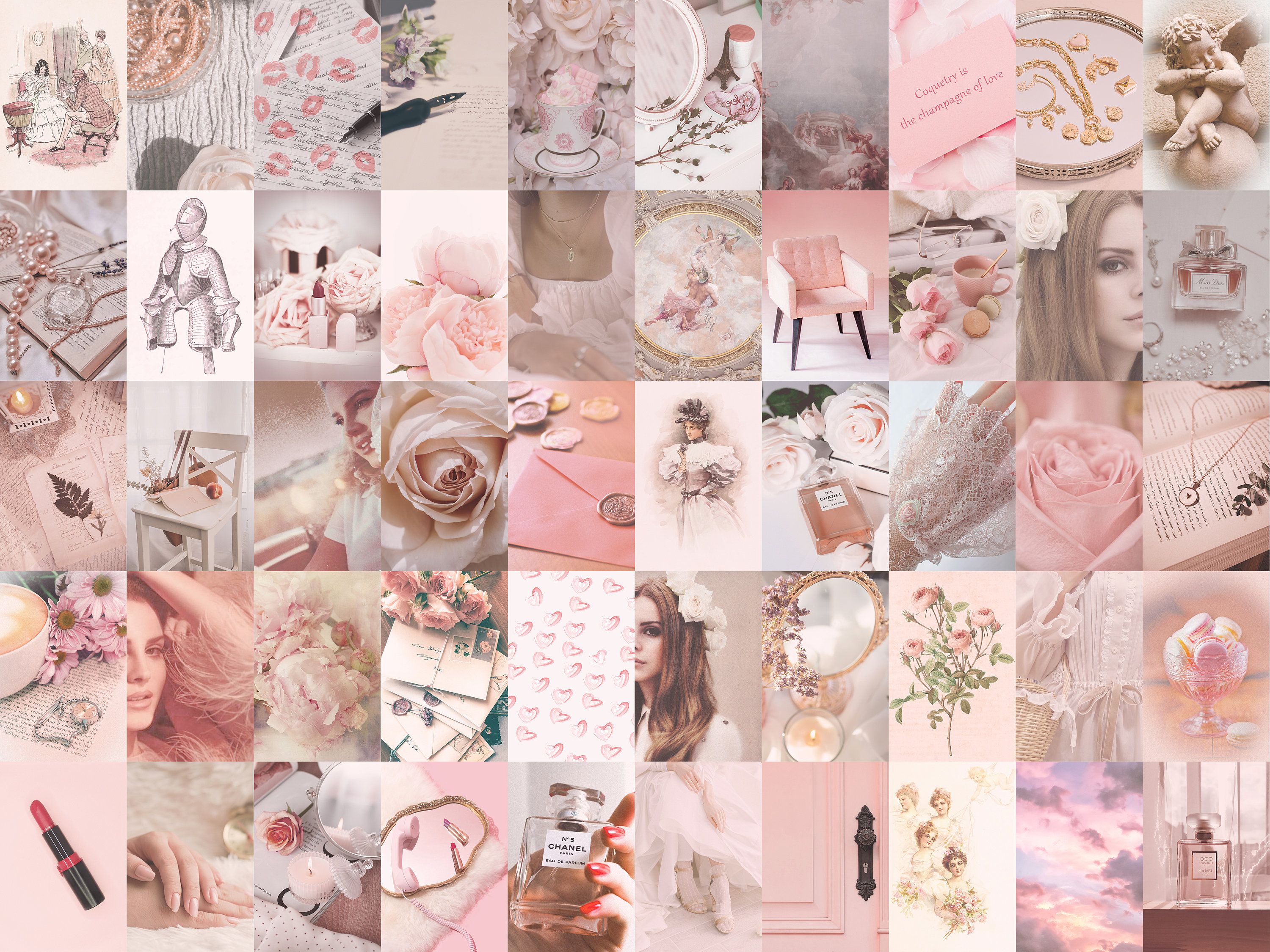A collage of pink and white aesthetic images - Coquette