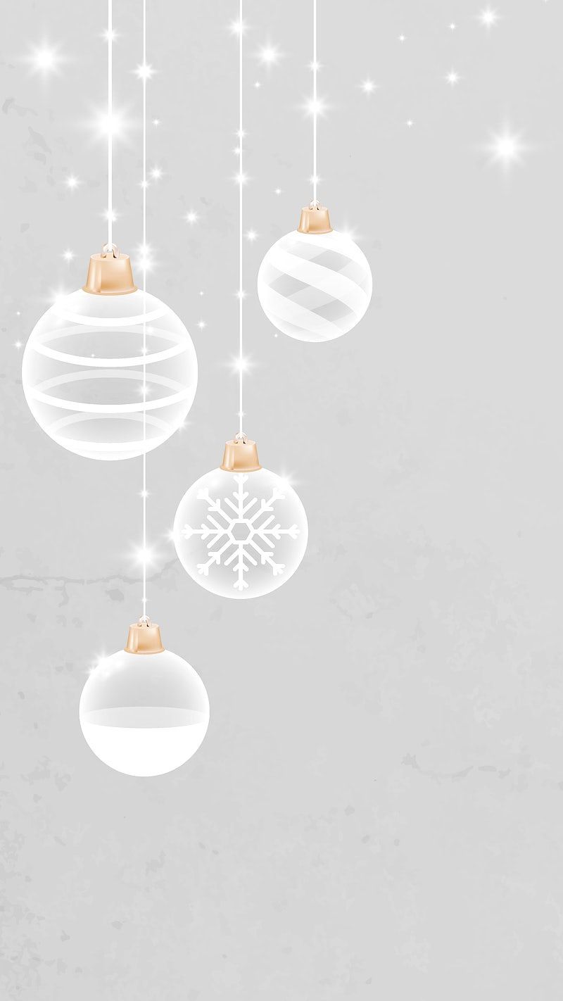 Christmas background with white and gold baubles on a grey background - White Christmas