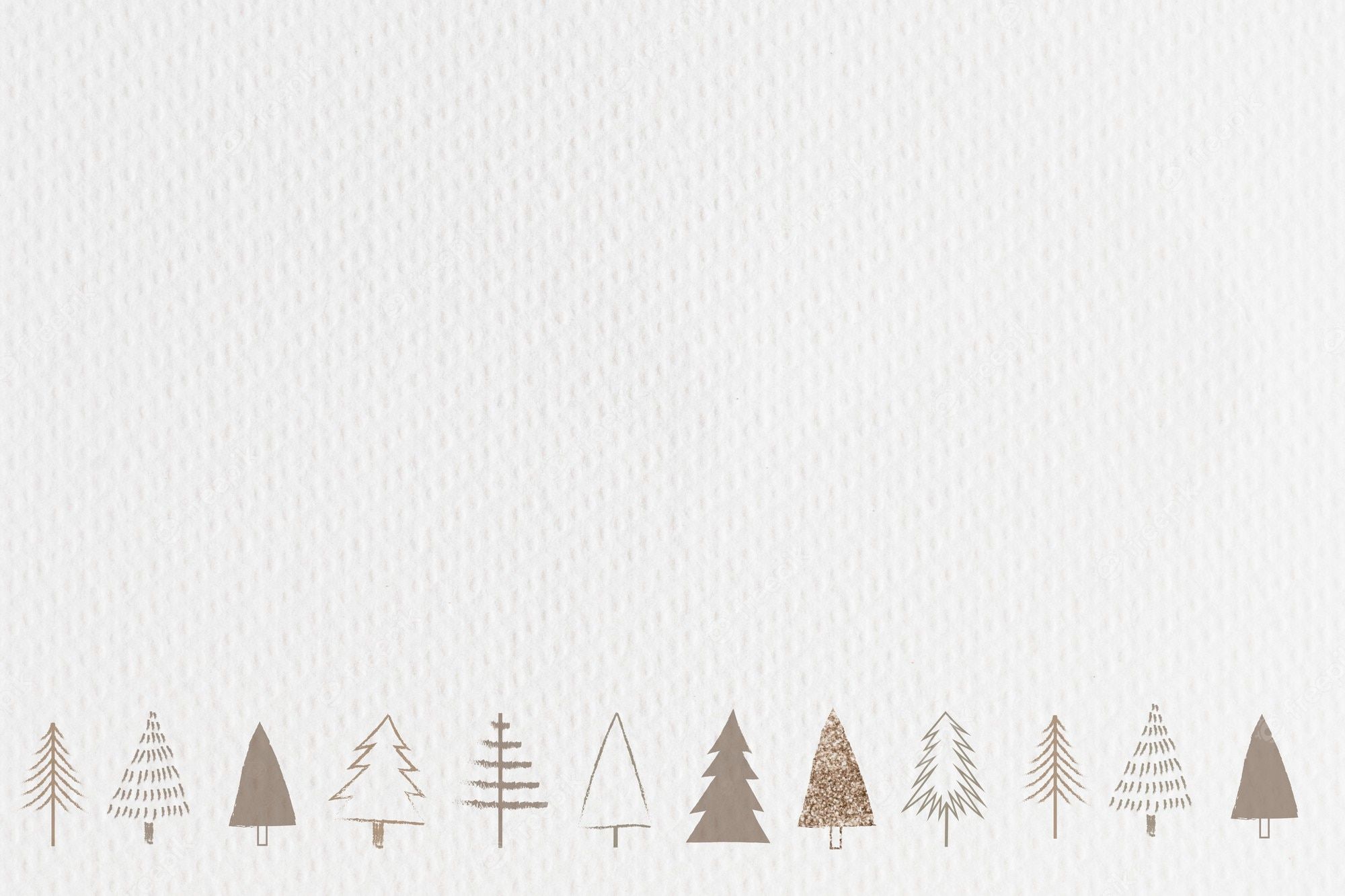 A row of brown Christmas trees on a white background - White Christmas