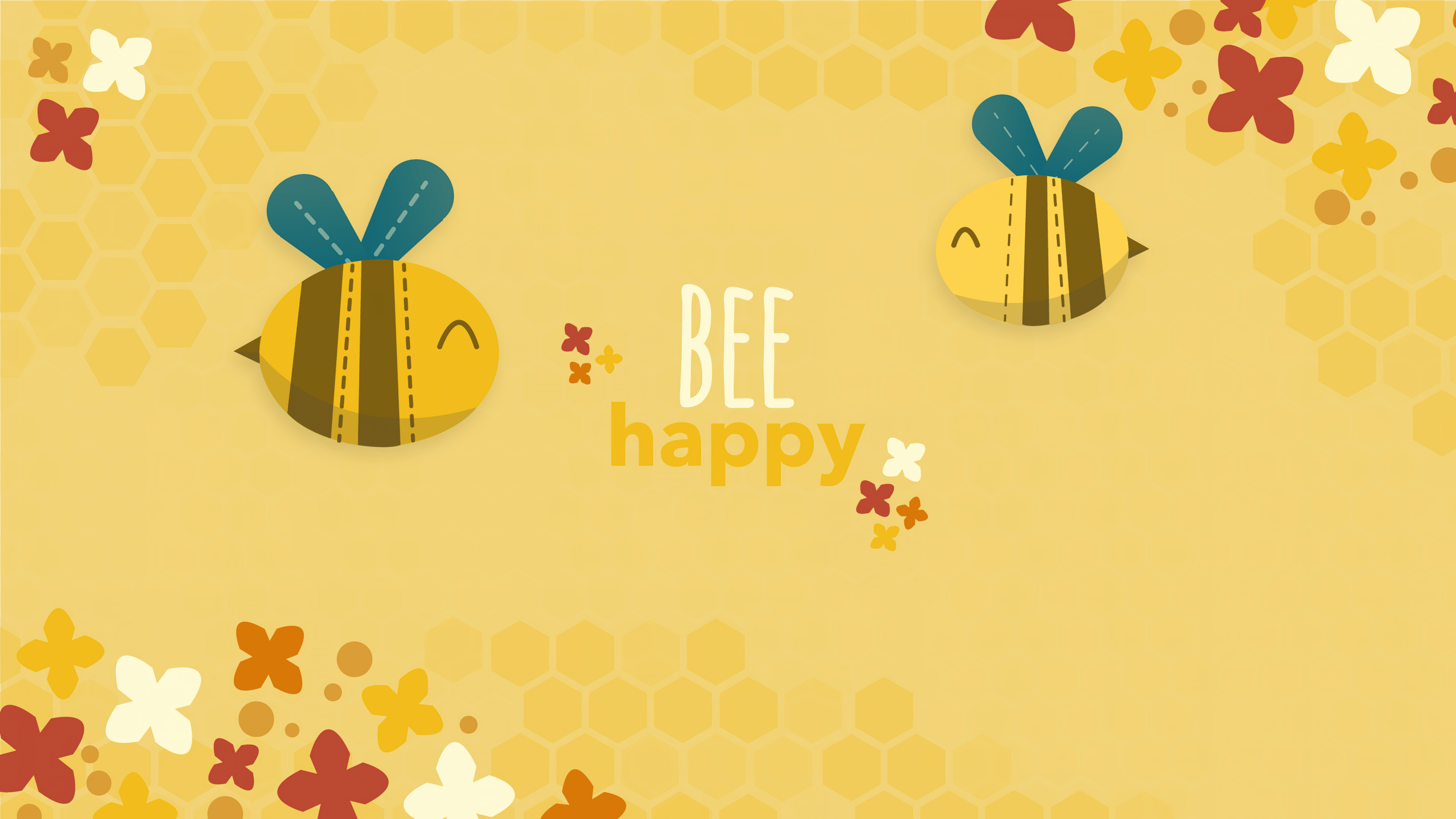Bee happy Wallpaper 4K, Yellow aesthetic, Illustration