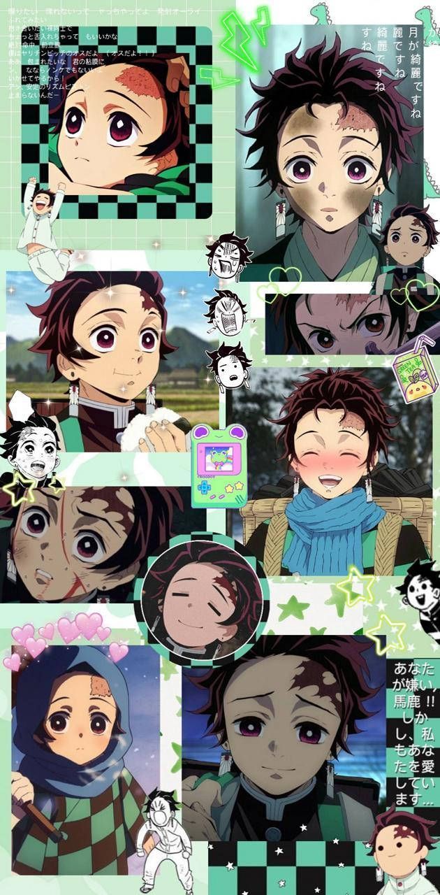Collage of Tanjiro from Demon Slayer with different expressions and poses - Tanjiro Kamado