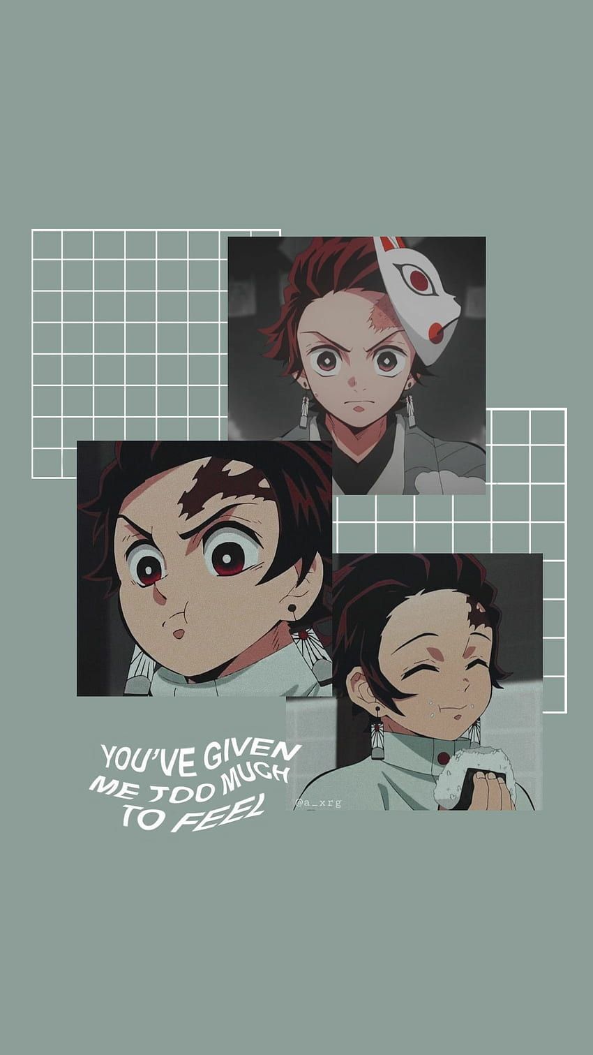 Demon Slayer anime phone background with 3 pictures of Tanjiro and his quote 