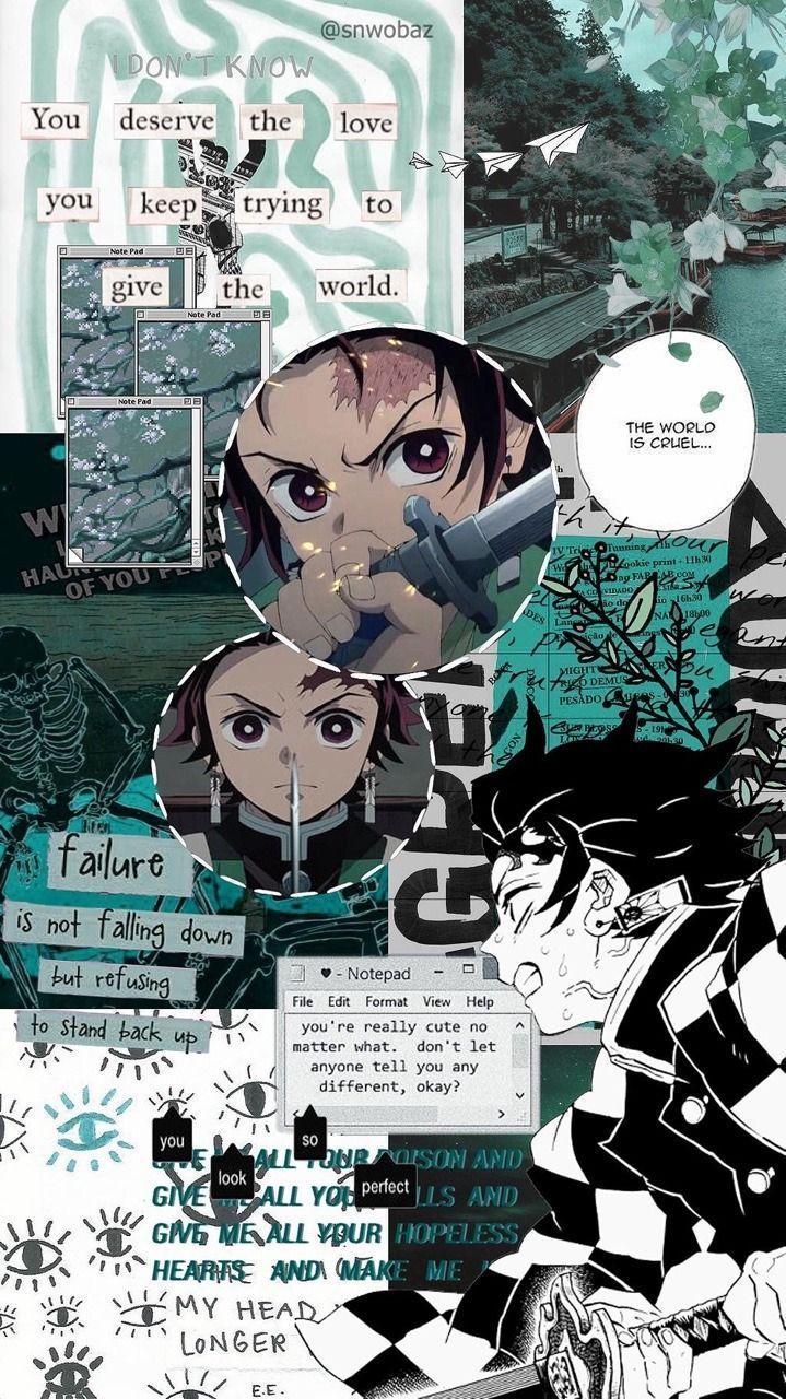 Collage of anime characters and quotes. - Tanjiro Kamado