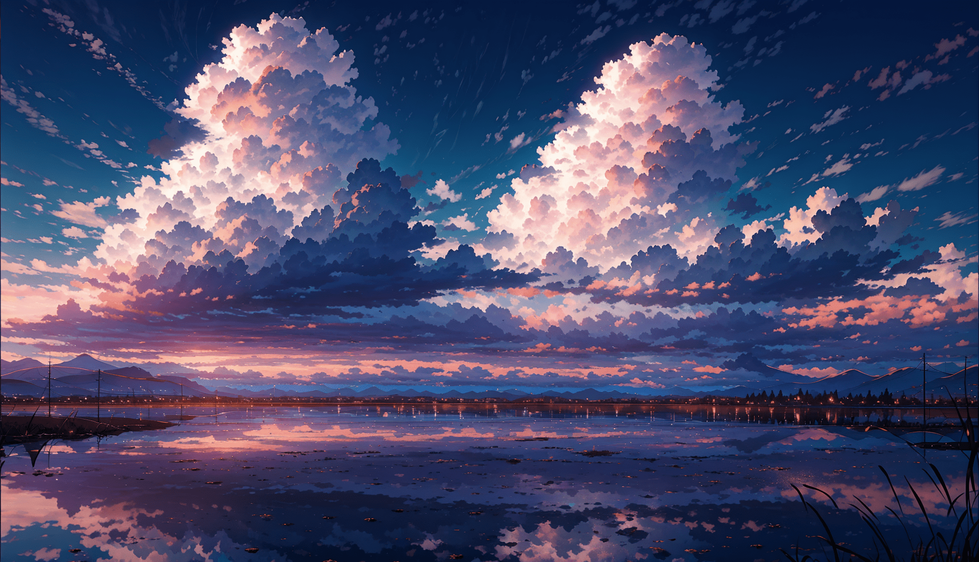 A painting of a cloudy sky over a body of water - Anime landscape, scenery