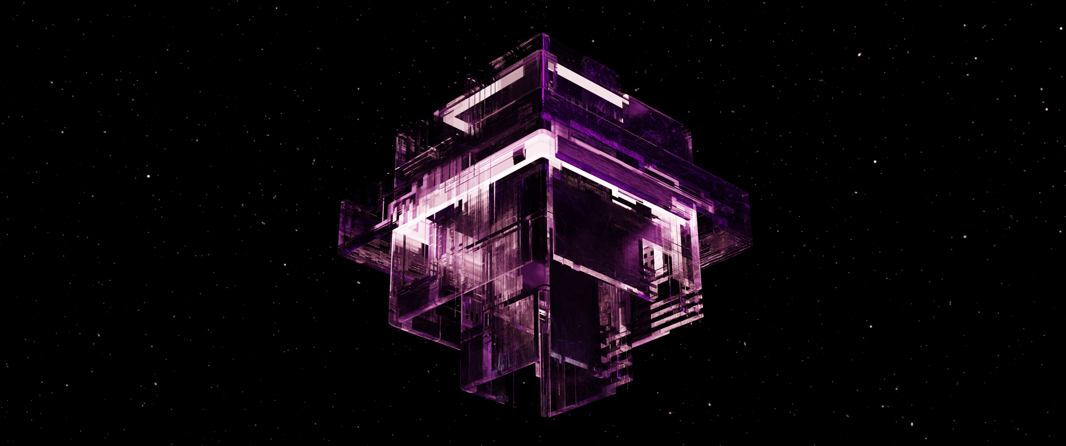 A purple and black cube - 3440x1440