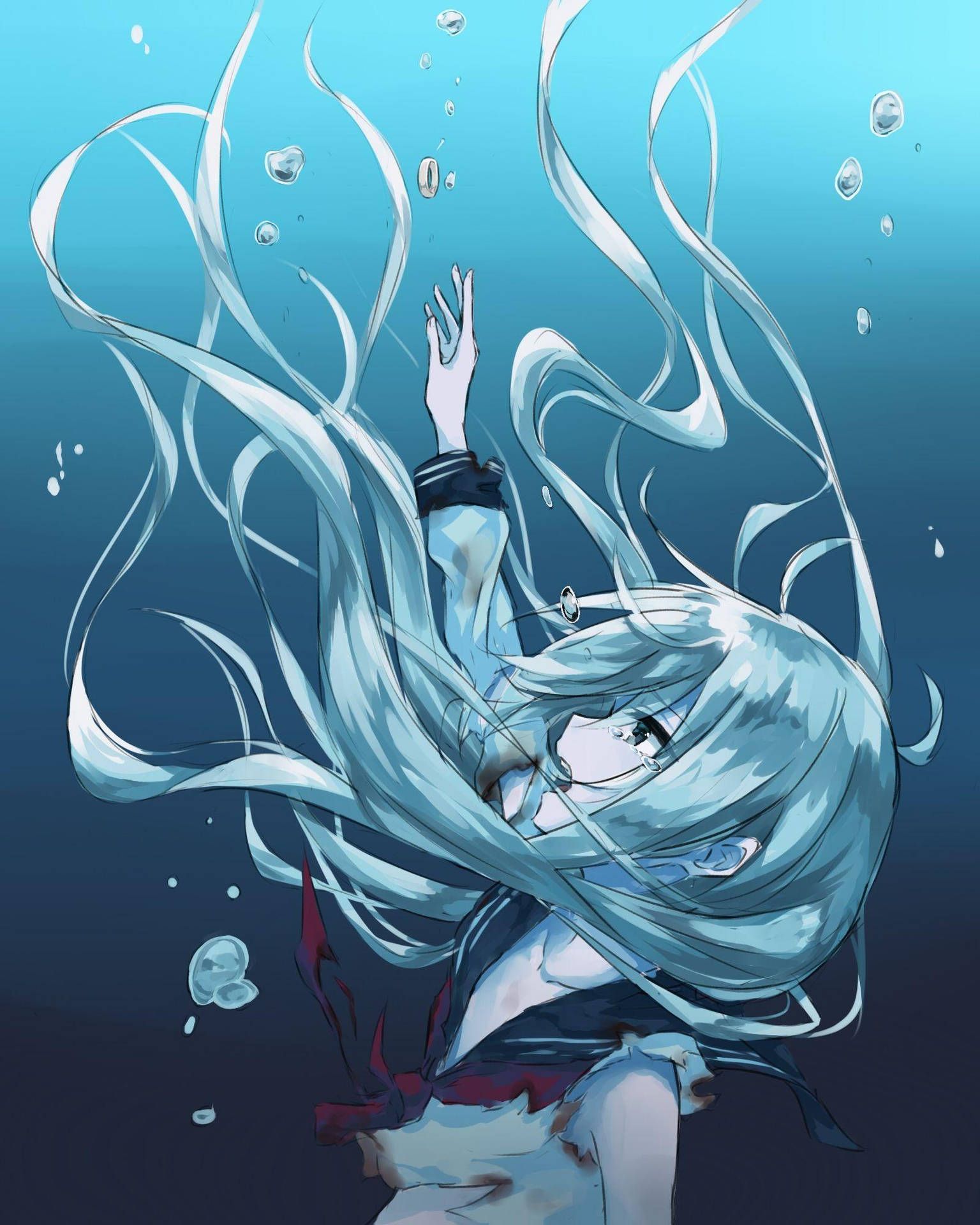 Download Sad Aesthetic Anime Girl Underwater Wallpaper