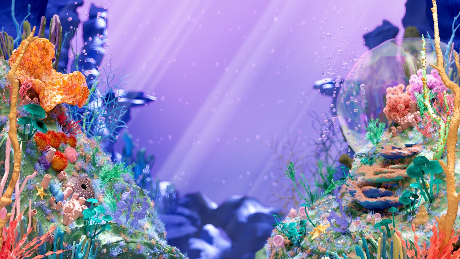 A colorful underwater scene with a purple background - Underwater