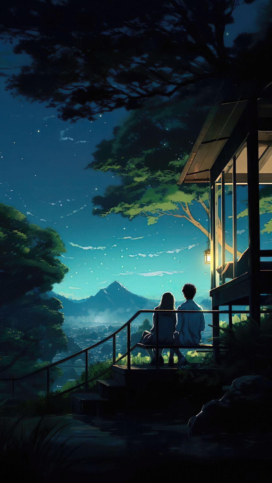 Anime, couple, scenery, night, house, 1080x1920 wallpaper - Anime landscape