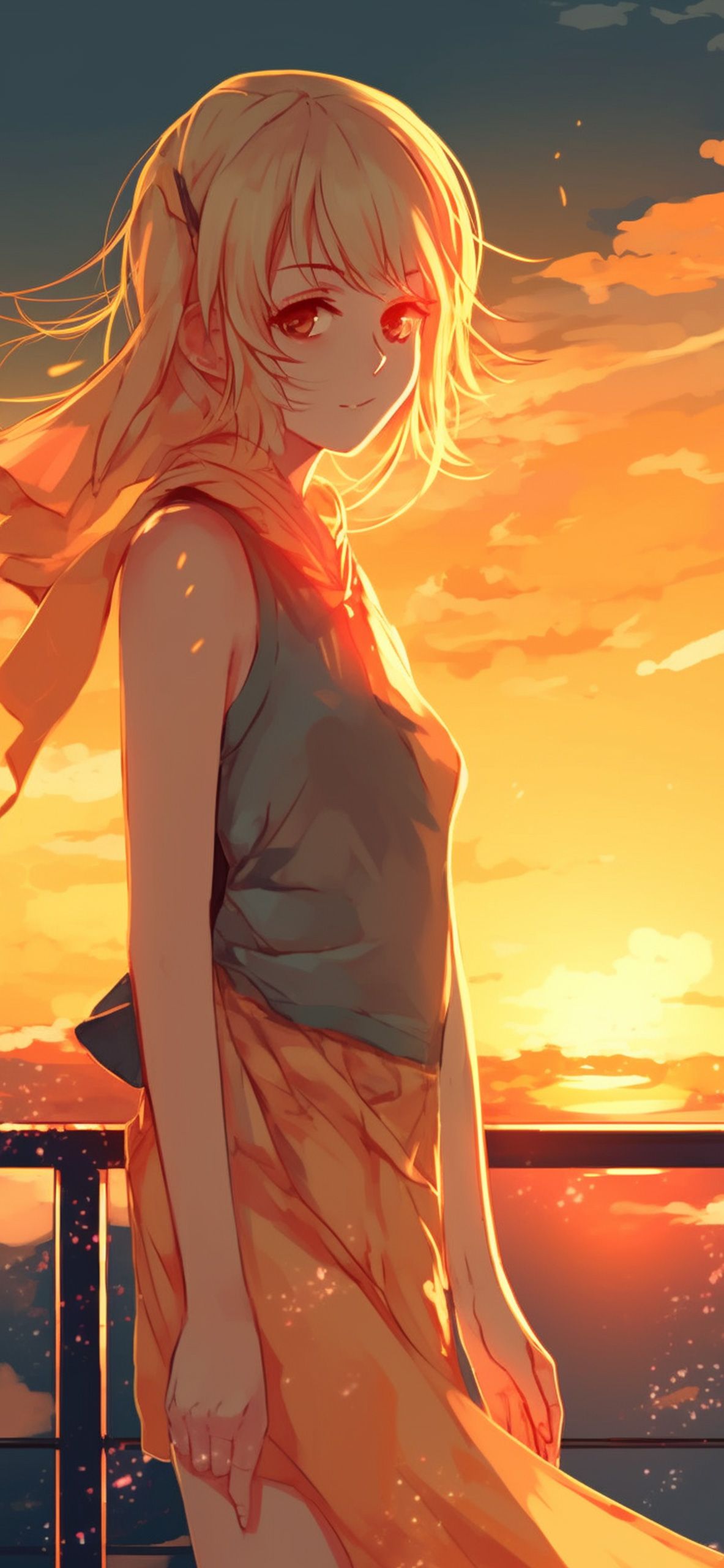 Anime Girl & Sunset Wallpaper Aesthetic Wallpaper 4k