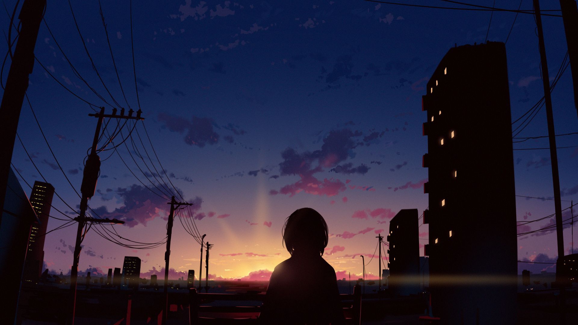HD desktop wallpaper: Anime, Sunset, Sky, Girl download free picture