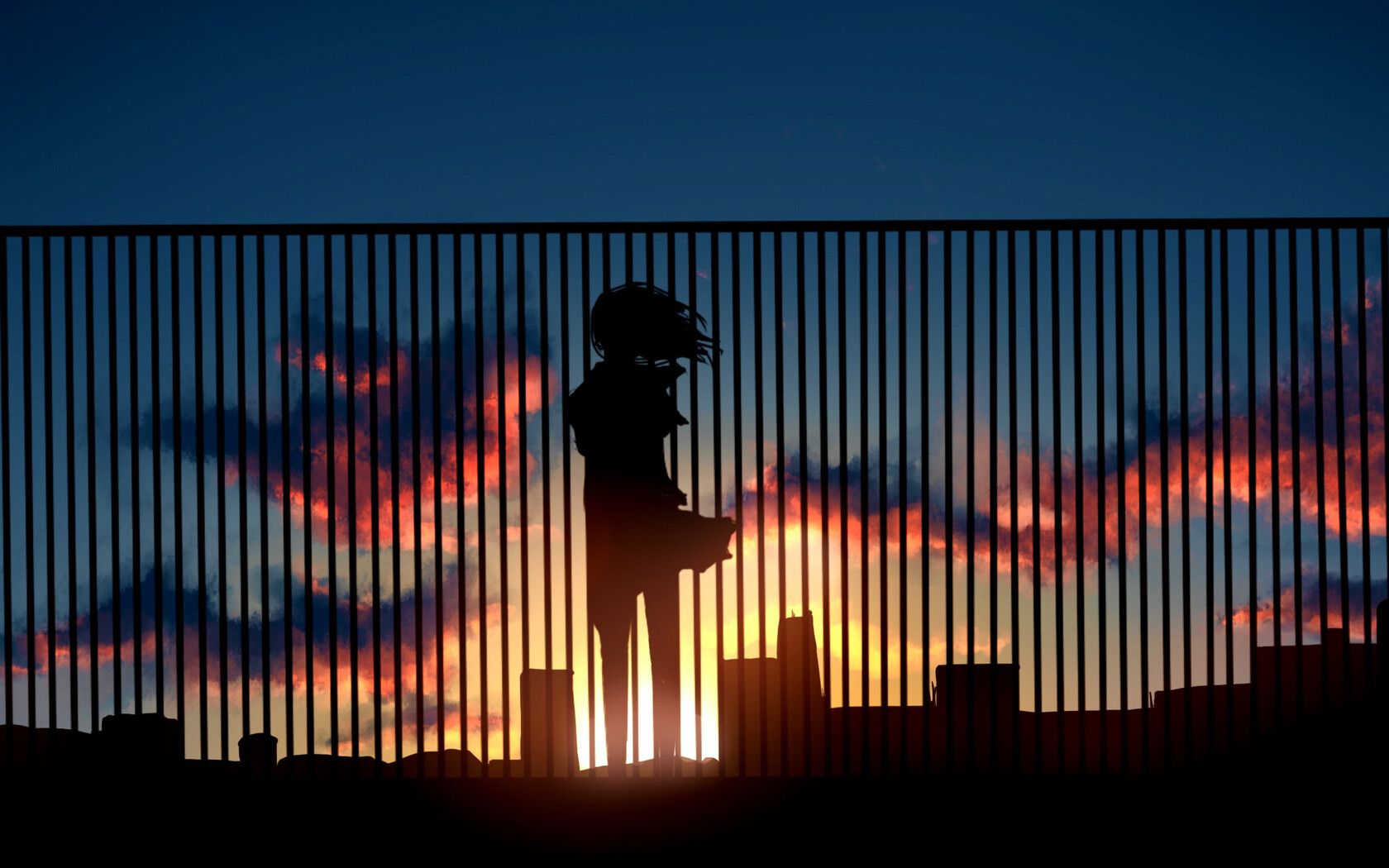 Anime Girl Watching Sunset Fence 4k 1680x1050 Resolution HD 4k Wallpaper, Image, Background, Photo and Picture