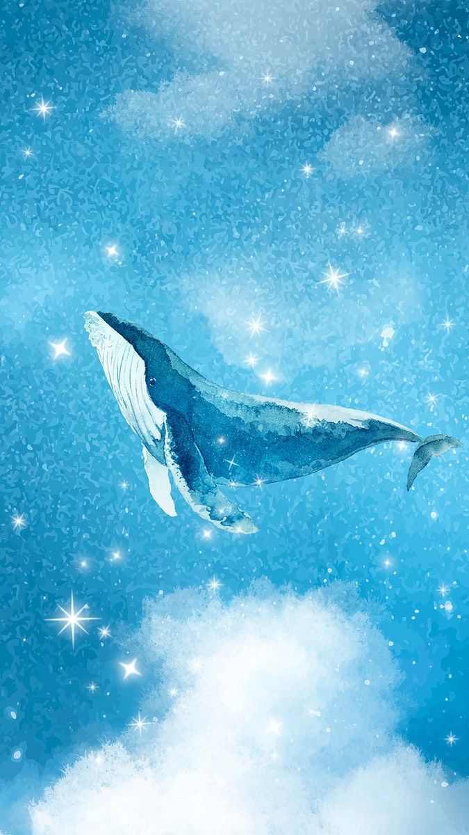 Aesthetic whale mobile wallpaper, blue sparkling background. free image by rawpixel.com / Busbus. Aesthetic background, Blue whale drawing, Whale illustration