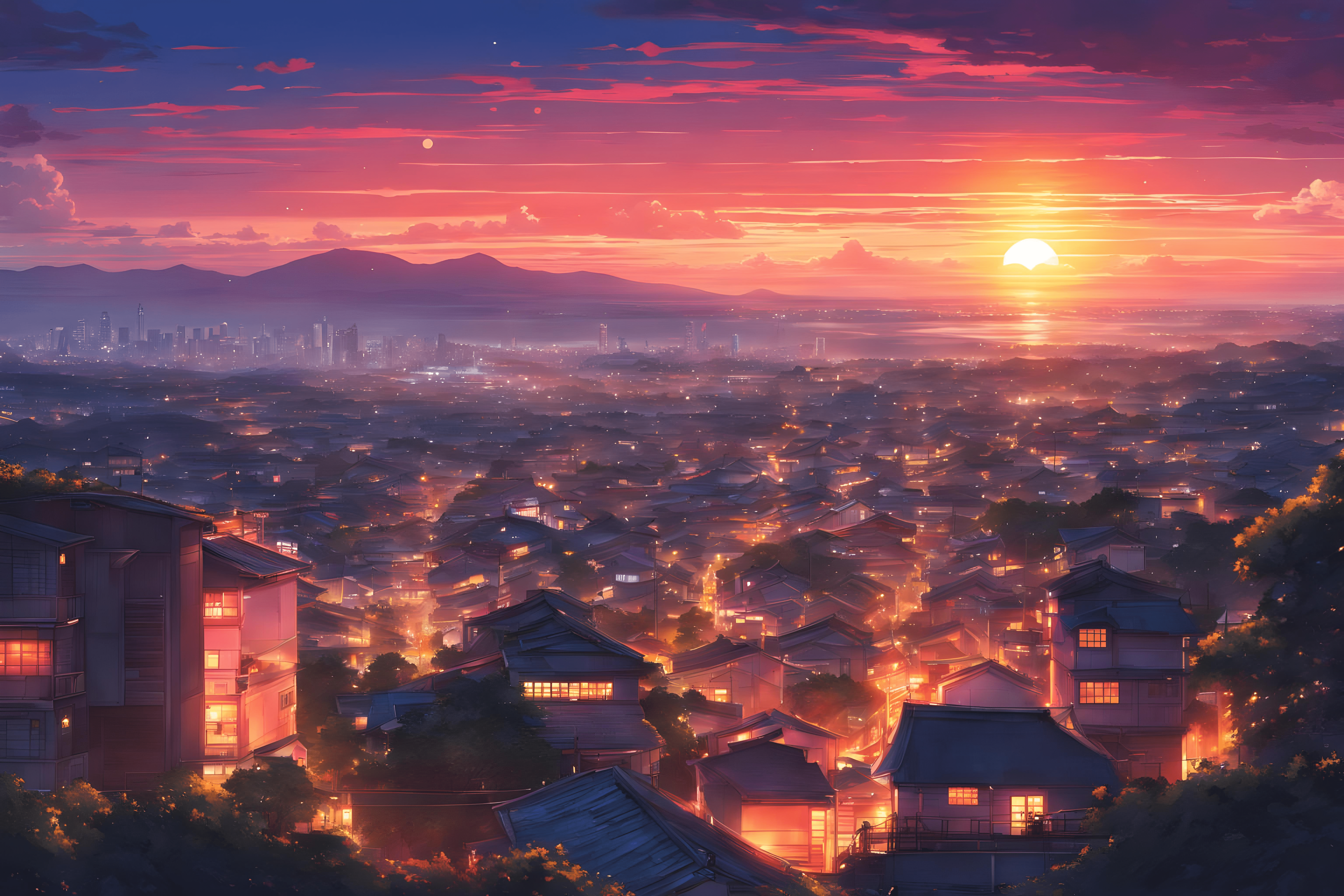 Anime Sunset HD Wallpaper and Background