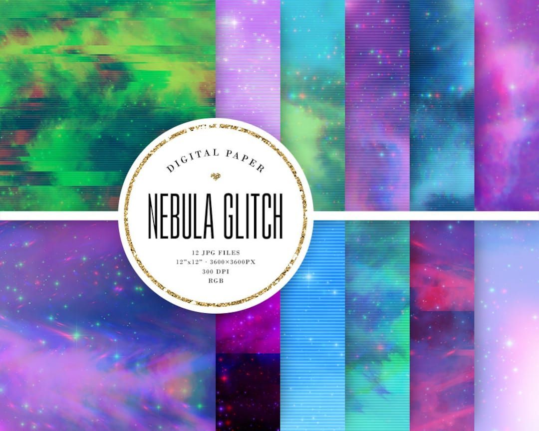 A collection of colorful digital papers with a nebula theme - Glitch