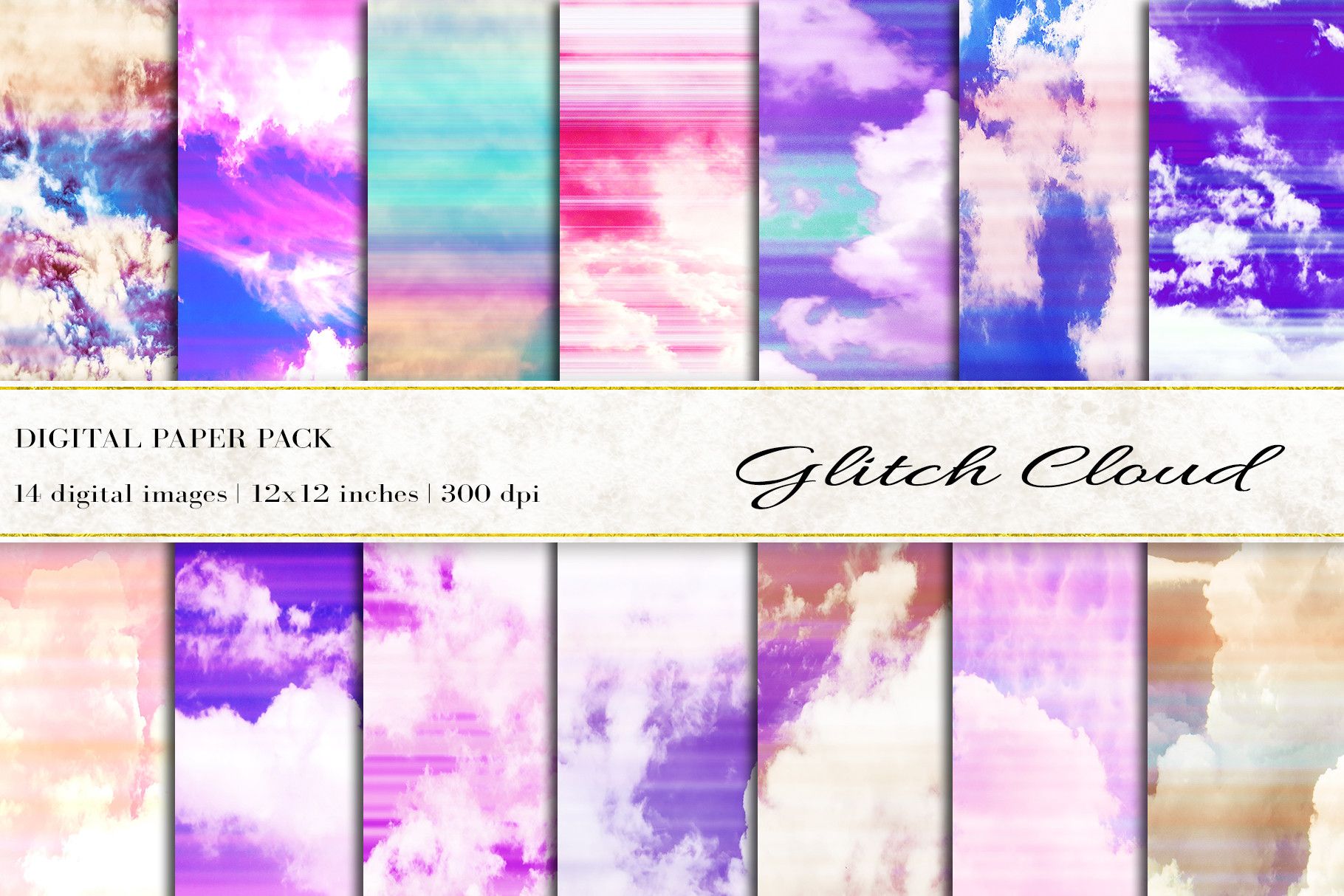 Glitch Cloud Digital Papers Graphic by BonaDesigns · Creative Fabrica
