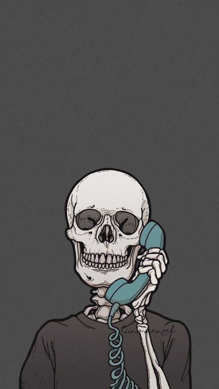 Aesthetic Skeleton With Telephone Wallpaper Download