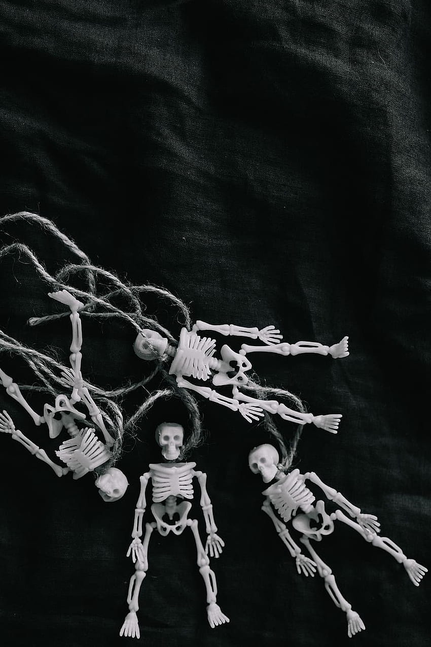 Halloween skeleton miniatures, toy, skull, spooky, october, Cool Minimalist Skeleton HD phone wallpaper