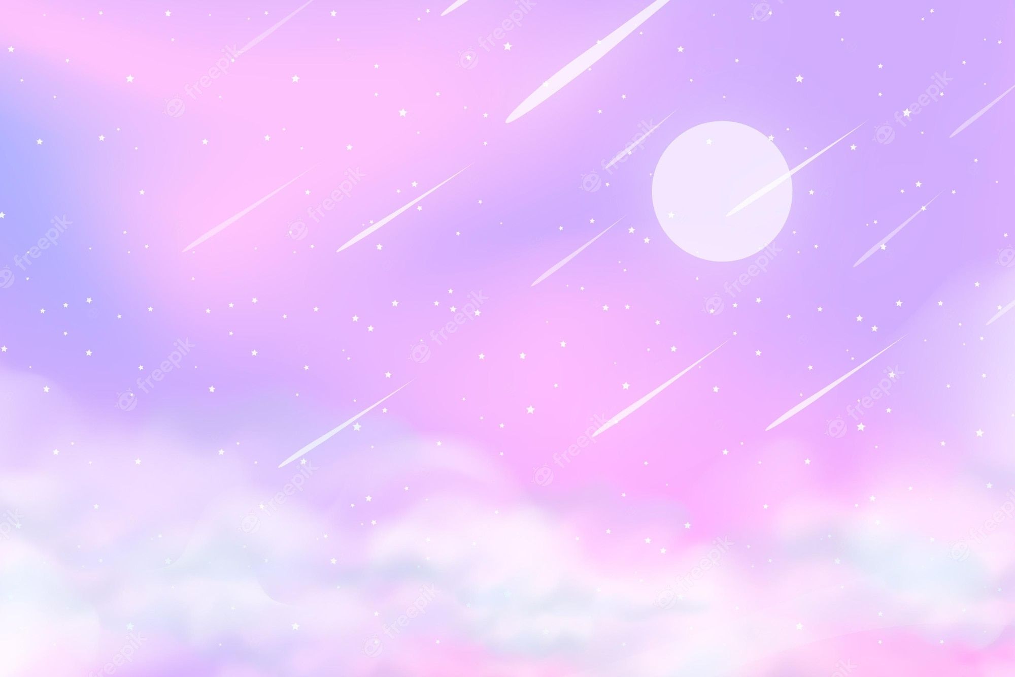 A pink and purple gradient sky with shooting stars - Kawaii