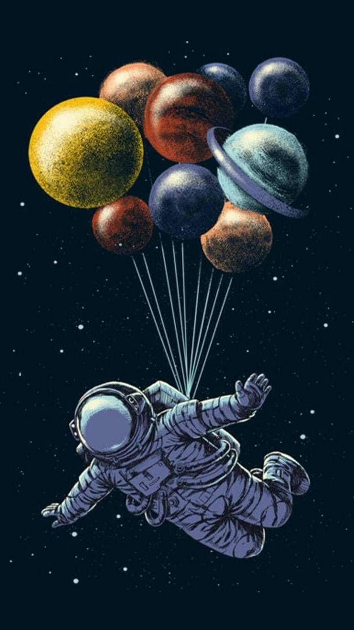 Download Astronaut Aesthetic Balloon Planets Wallpaper