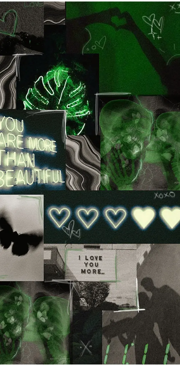 Aesthetic collage of black and green photos - Neon green, lime green, dark green