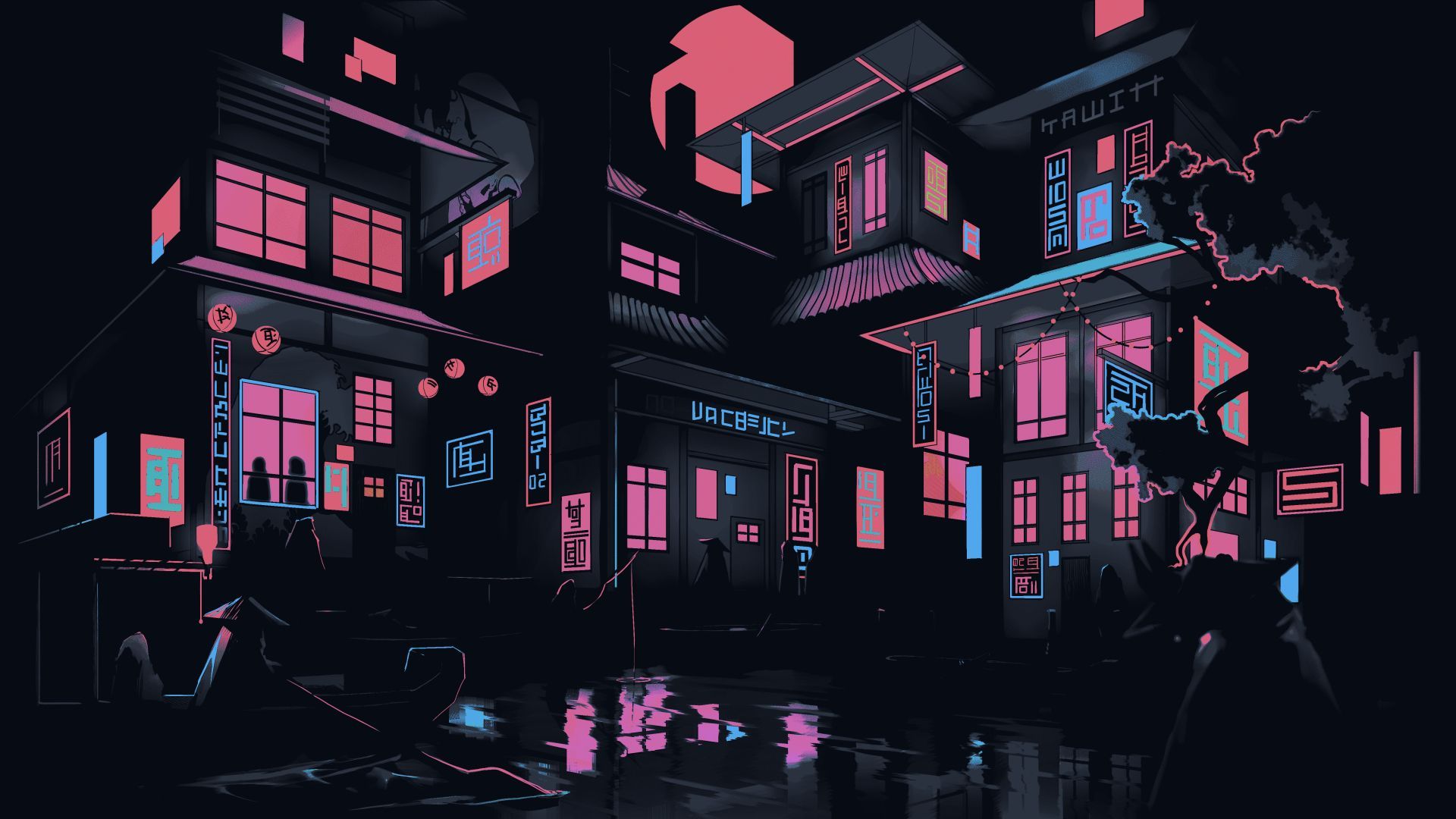 A digital painting of a cyberpunk city at night - Cyberpunk, Japan, Japanese
