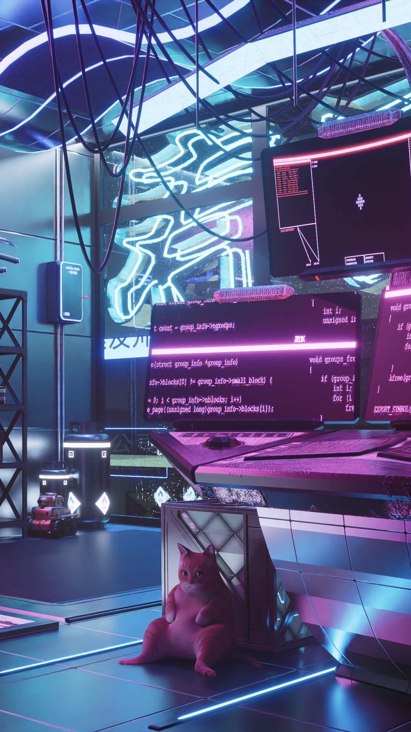 Cyberpunk Room 3D Desktop HD Wallpaper