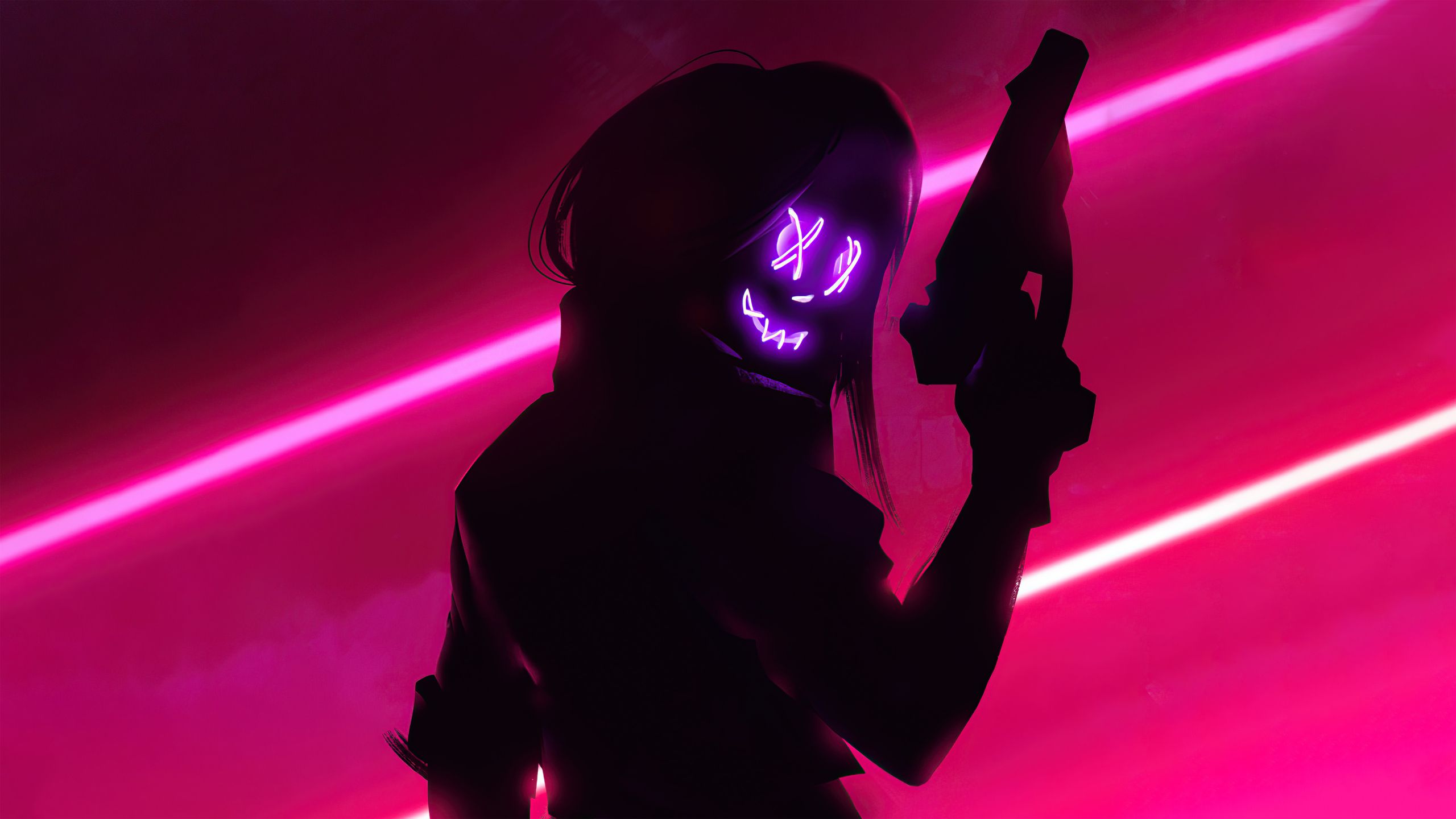 Cyberpunk Vibe Girl Mask Neon 5k 1440P Resolution HD 4k Wallpaper, Image, Background, Photo and Picture